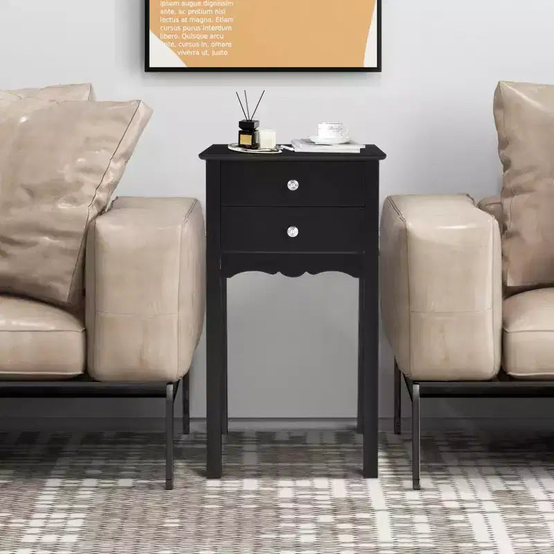Mesa auxiliar Costway con 2 cajones, mesita de noche, muebles, color negro