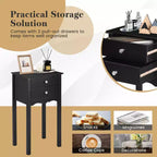 Mesa auxiliar Costway con 2 cajones, mesita de noche, muebles, color negro
