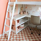 Cama alta doble Max & Lily, cama alta de madera maciza con escritorio y estantes de almacenamiento para niños