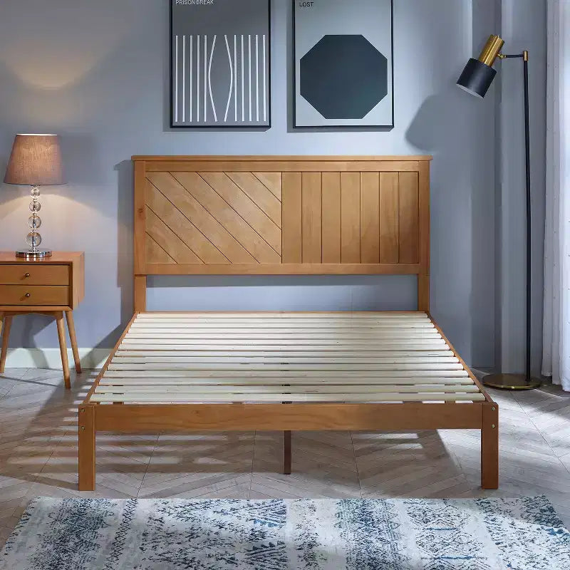 MUSEHOMEINC Base de cama de plataforma de madera maciza de 12 pulgadas con listones de madera, Queen