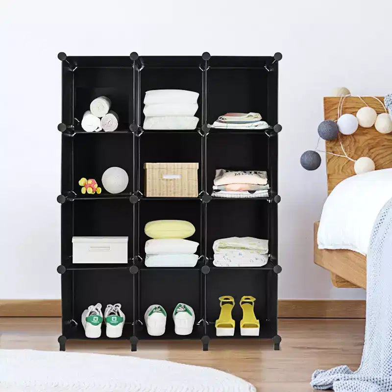 Costway Organizador de almacenamiento de 12 cubos, unidades organizadoras de plástico con estructura de acero, negro