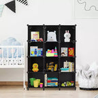 Costway Organizador de almacenamiento de 12 cubos, unidades organizadoras de plástico con estructura de acero, negro