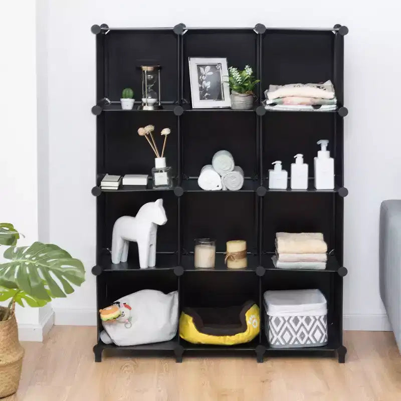 Costway Organizador de almacenamiento de 12 cubos, unidades organizadoras de plástico con estructura de acero, negro