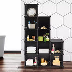 Costway Organizador de almacenamiento de 12 cubos, unidades organizadoras de plástico con estructura de acero, negro