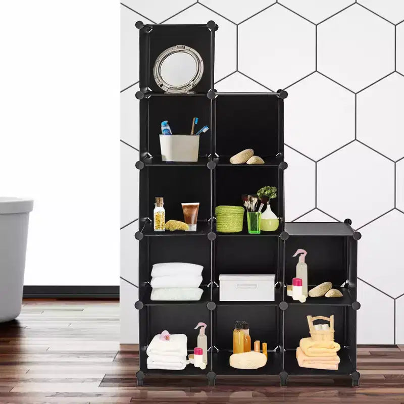 Costway Organizador de almacenamiento de 12 cubos, unidades organizadoras de plástico con estructura de acero, negro