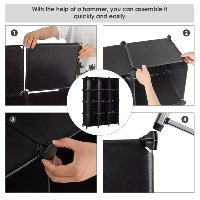 Costway Organizador de almacenamiento de 12 cubos, unidades organizadoras de plástico con estructura de acero, negro