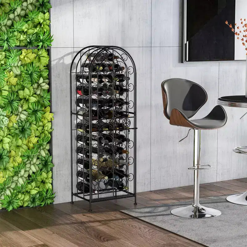 HOMCOM Botellero moderno de 45 botellas Organizador decorativo portátil de hierro forjado Botellero Cárcel