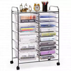Costway Carrito organizador rodante de 15 cajones para arte y manualidades, herramientas, papel de scrapbooking, oficina, escuela, transparente