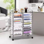 Costway Carrito organizador rodante de 15 cajones para arte y manualidades, herramientas, papel de scrapbooking, oficina, escuela, transparente