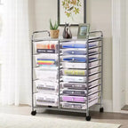 Costway Carrito organizador rodante de 15 cajones para arte y manualidades, herramientas, papel de scrapbooking, oficina, escuela, transparente