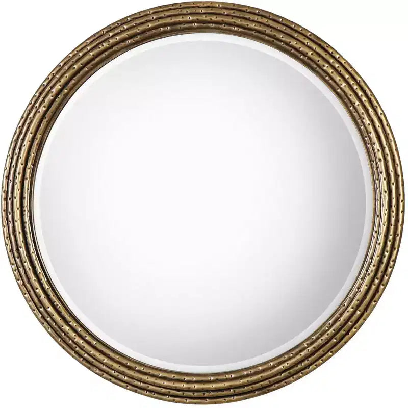 Uttermost Round Vanity Decorative Wall Mirror Rustic Antiqued Gold Hammered Iron Frame 42 1/4 Wide Bathroom Bedroom Living Room