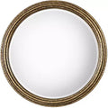Uttermost Round Vanity Decorative Wall Mirror Rustic Antiqued Gold Hammered Iron Frame 42 1/4 Wide Bathroom Bedroom Living Room