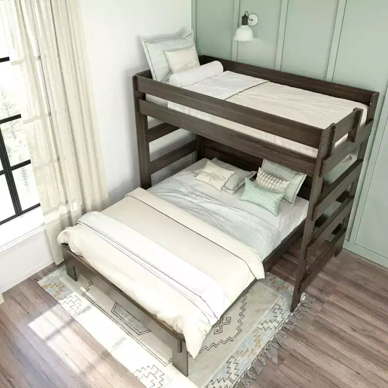 Litera moderna de madera maciza estilo casa de campo Max & Lily, estructura en L, individual sobre matrimonial, para niños