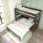 Litera moderna de madera maciza estilo casa de campo Max & Lily, estructura en L, individual sobre matrimonial, para niños