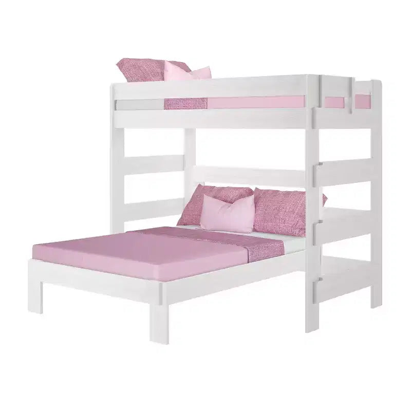 Max & Lily Litera de madera maciza, marco de cama en forma de L de dos plazas con cama de matrimonio, estilo moderno de granja para niños