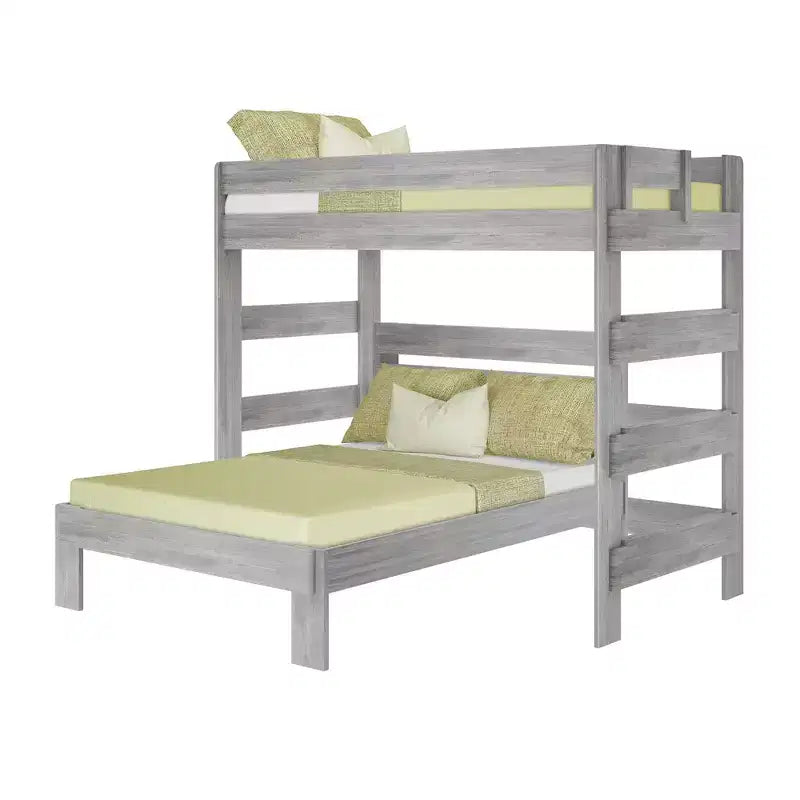 Max & Lily Litera de madera maciza, marco de cama en forma de L de dos plazas con cama de matrimonio, estilo moderno de granja para niños