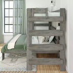 Max & Lily Litera de madera maciza, marco de cama en forma de L de dos plazas con cama de matrimonio, estilo moderno de granja para niños
