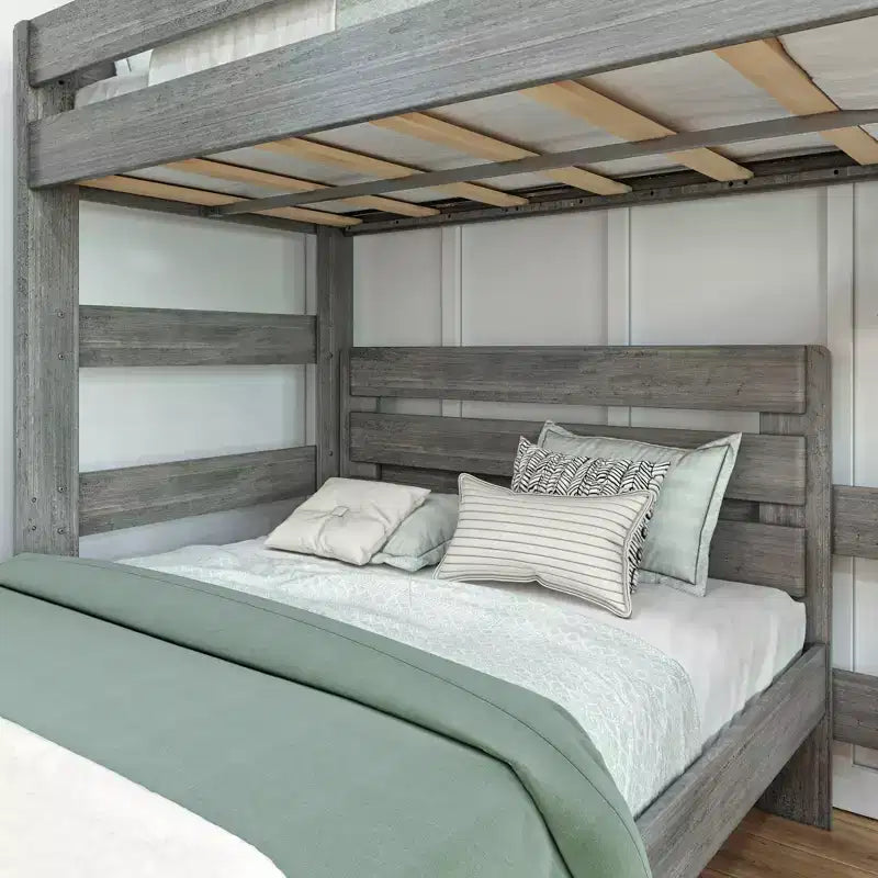 Max & Lily Litera de madera maciza, marco de cama en forma de L de dos plazas con cama de matrimonio, estilo moderno de granja para niños