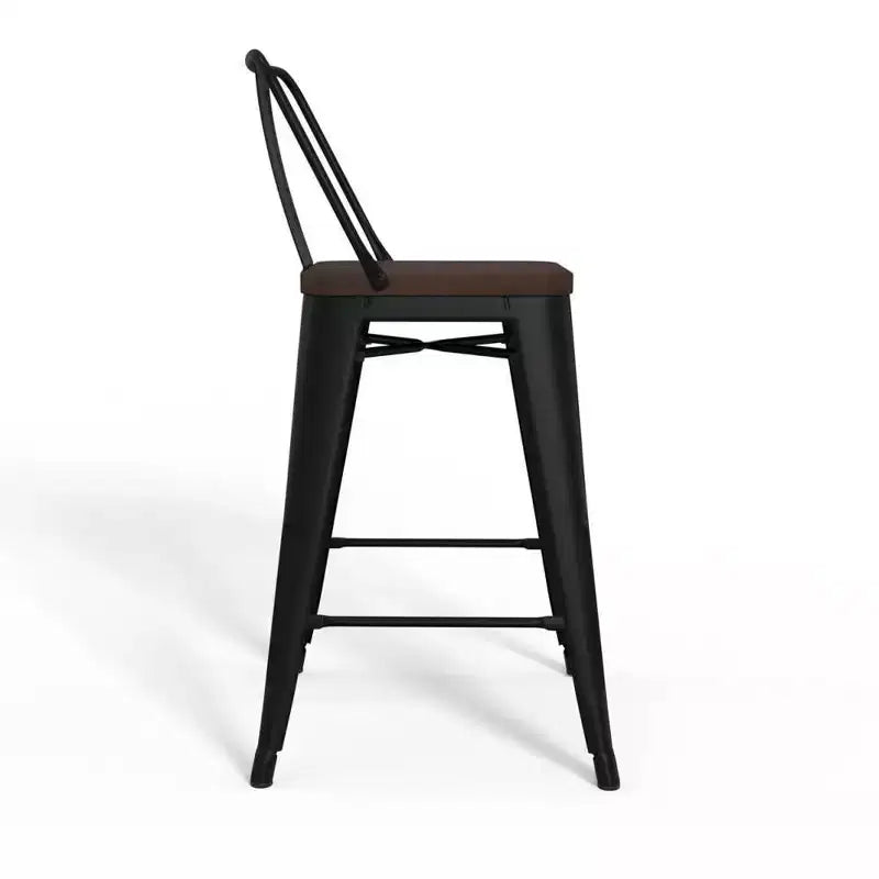 Juego de 4 taburetes de bar Josephine de 24" de metal y madera a la altura de la encimera - WyndenHall