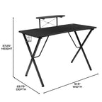 Escritorio de juegos BlackArc con superficie laminada y estructura de acero - Soporte para tazas desmontable, gancho para auriculares y soporte para smartphone/monitor