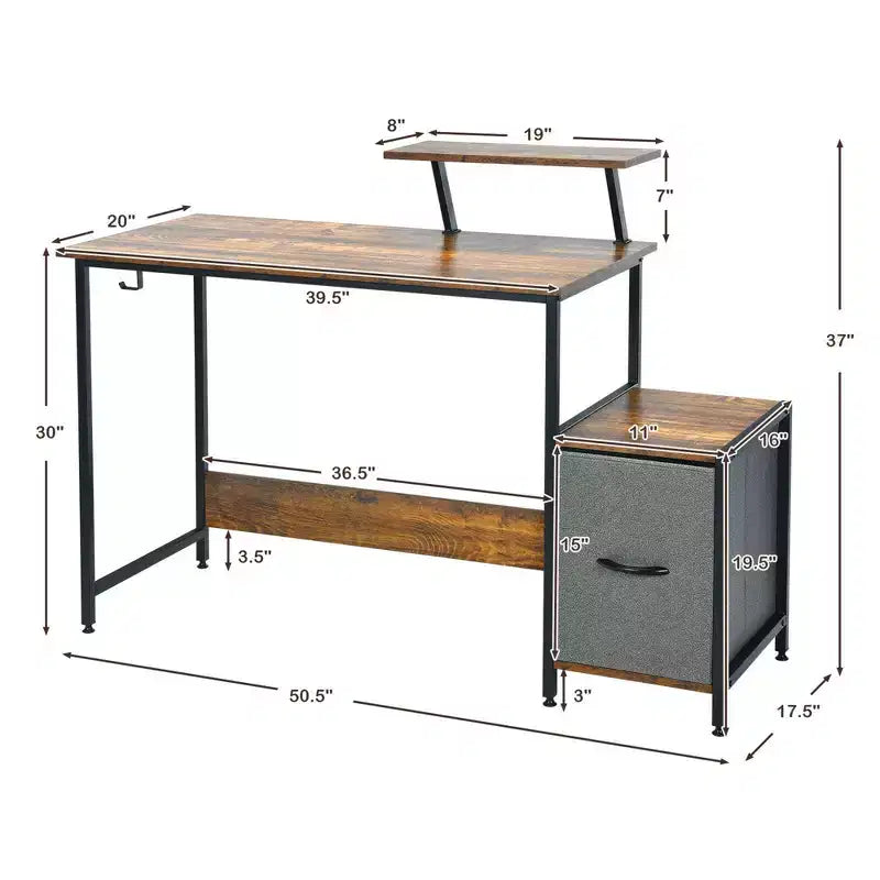 Costway Escritorio de ordenador, mesa de trabajo para oficina en casa con estante y soporte de almacenamiento móvil