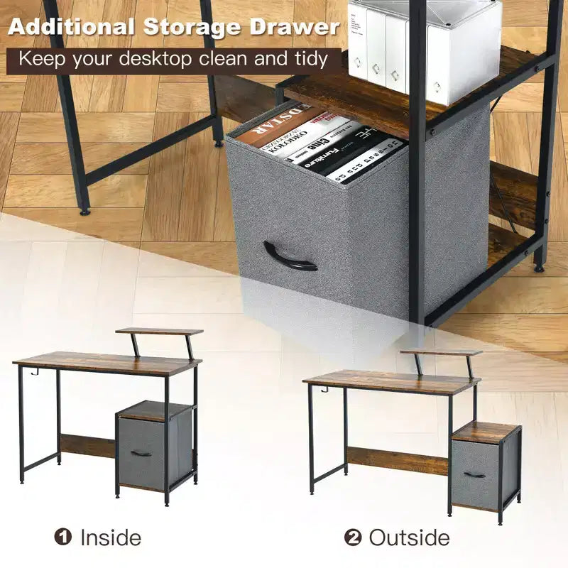 Costway Escritorio de ordenador, mesa de trabajo para oficina en casa con estante y soporte de almacenamiento móvil