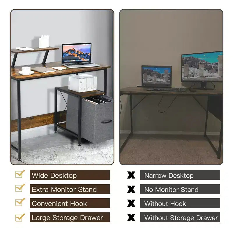 Costway Escritorio de ordenador, mesa de trabajo para oficina en casa con estante y soporte de almacenamiento móvil