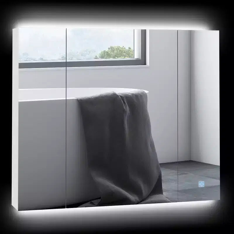 kleankin LED Medicine Cabinet, Wall-Mounted Bathroom Vanity Mirror Organizer with Dimmer Touch Switch, Three Doors, and USB Charged, White