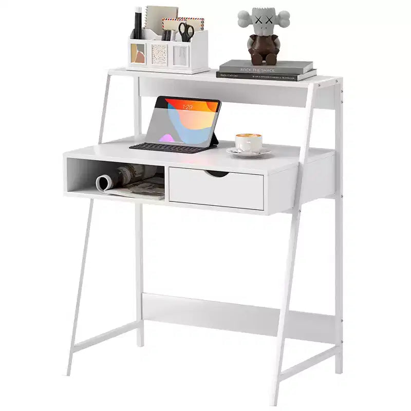 Escritorio HOMCOM para oficina en casa, escritorio para computadora para espacios pequeños, mesa de estudio con cajón y estantes de almacenamiento
