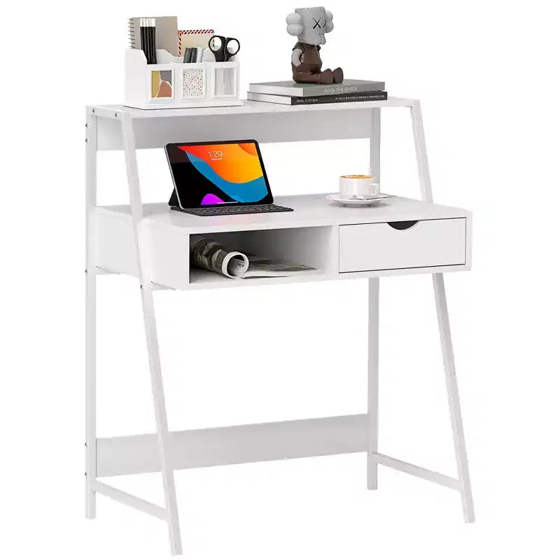 Escritorio HOMCOM para oficina en casa, escritorio para computadora para espacios pequeños, mesa de estudio con cajón y estantes de almacenamiento
