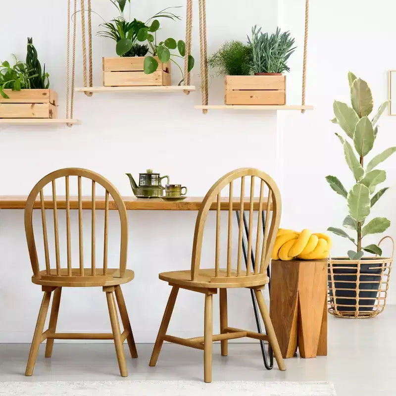 Costway Juego de 4 sillas laterales de comedor Windsor vintage, cocina con respaldo de huso de madera, natural