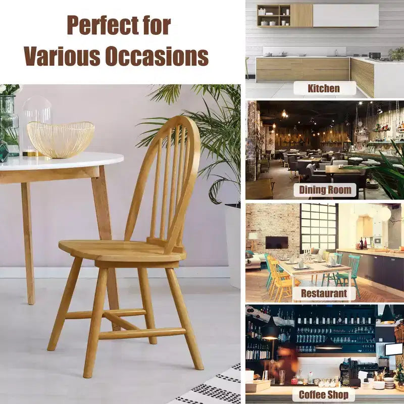 Costway Juego de 4 sillas laterales de comedor Windsor vintage, cocina con respaldo de huso de madera, natural