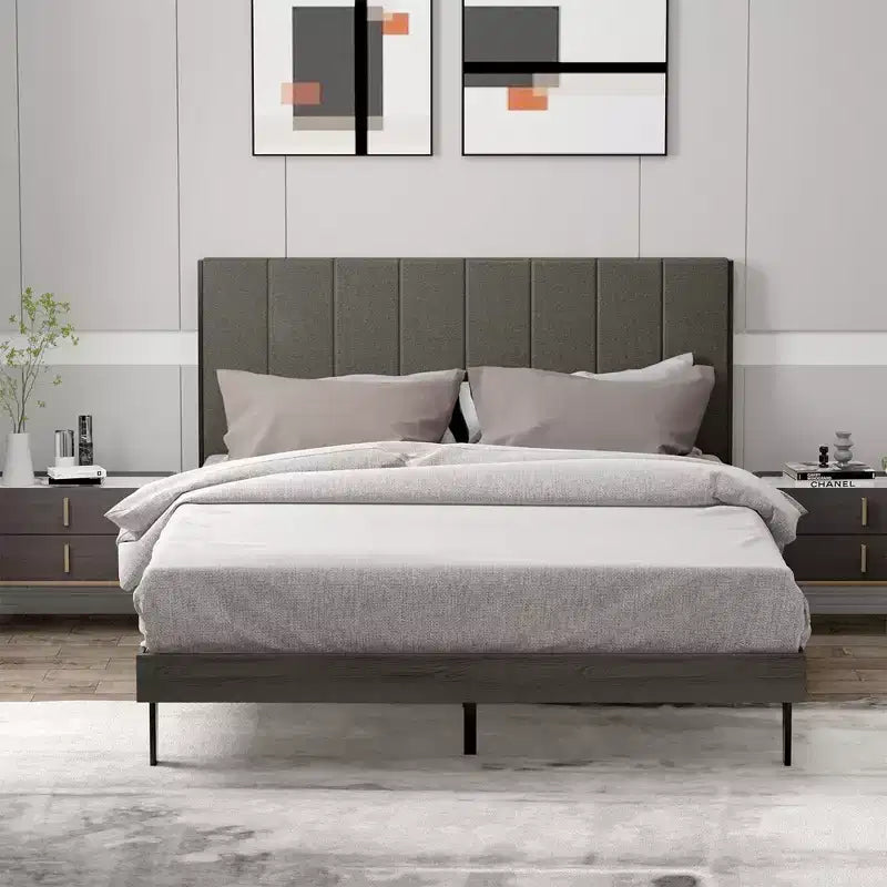 Base de colchón tapizada con copetudos y plataforma de madera con cabecero, tamaño Queen, marca Costway