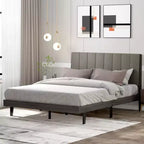 Base de colchón tapizada con copetudos y plataforma de madera con cabecero, tamaño Queen, marca Costway