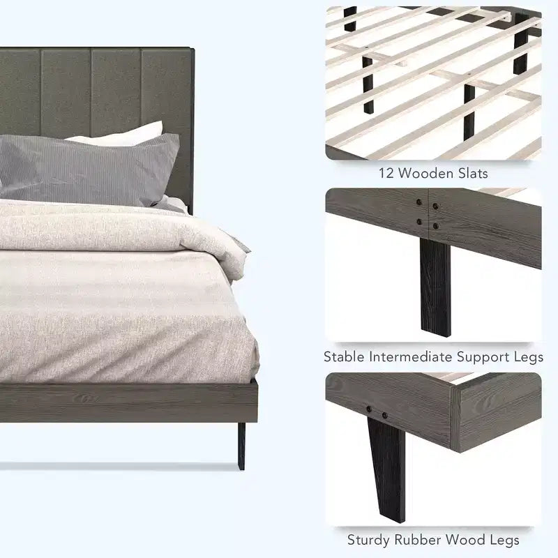 Base de colchón tapizada con copetudos y plataforma de madera con cabecero, tamaño Queen, marca Costway