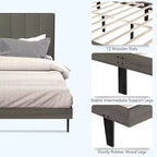 Base de colchón tapizada con copetudos y plataforma de madera con cabecero, tamaño Queen, marca Costway