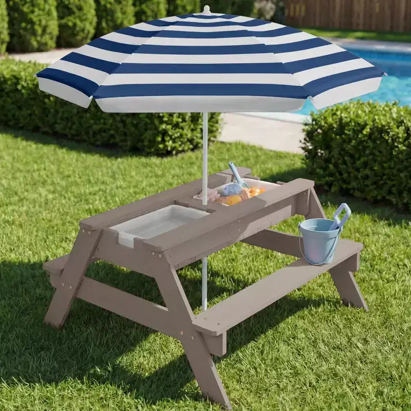 Mesa de picnic 3 en 1 para niños de Best Choice Products, para actividades al aire libre con arena y agua, con sombrilla