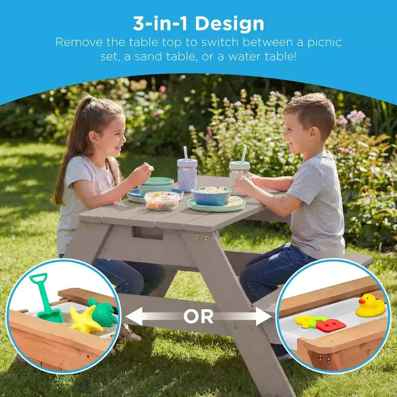 Mesa de picnic 3 en 1 para niños de Best Choice Products, para actividades al aire libre con arena y agua, con sombrilla