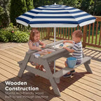 Mesa de picnic 3 en 1 para niños de Best Choice Products, para actividades al aire libre con arena y agua, con sombrilla