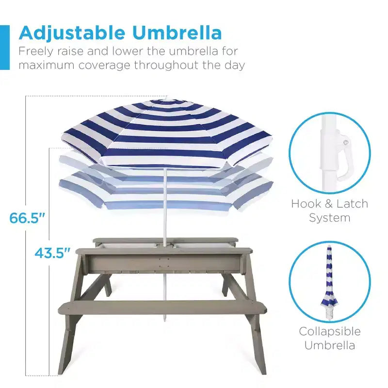 Mesa de picnic 3 en 1 para niños de Best Choice Products, para actividades al aire libre con arena y agua, con sombrilla