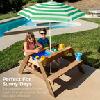 Mesa de picnic 3 en 1 para niños de Best Choice Products, para actividades al aire libre con arena y agua, con sombrilla