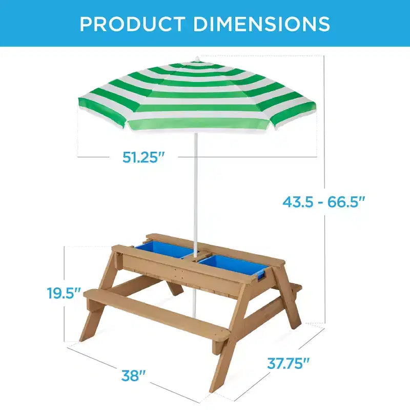Mesa de picnic 3 en 1 para niños de Best Choice Products, para actividades al aire libre con arena y agua, con sombrilla