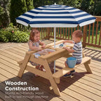 Mesa de picnic 3 en 1 para niños de Best Choice Products, para actividades al aire libre con arena y agua, con sombrilla