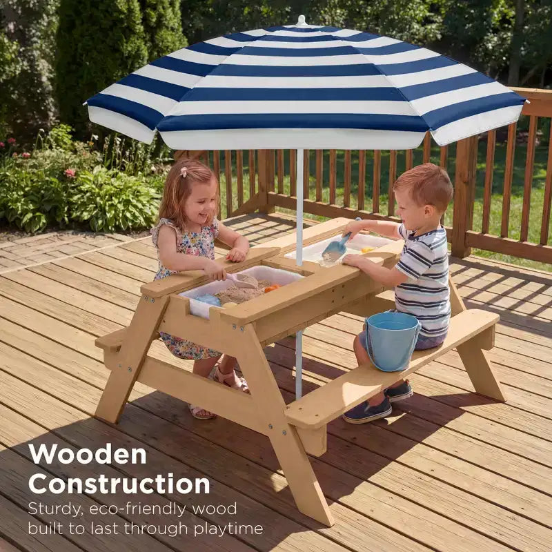 Mesa de picnic 3 en 1 para niños de Best Choice Products, para actividades al aire libre con arena y agua, con sombrilla