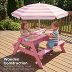 Mesa de picnic 3 en 1 para niños de Best Choice Products, para actividades al aire libre con arena y agua, con sombrilla