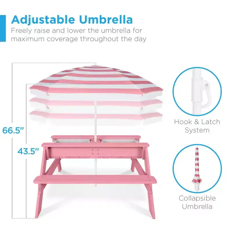Mesa de picnic 3 en 1 para niños de Best Choice Products, para actividades al aire libre con arena y agua, con sombrilla