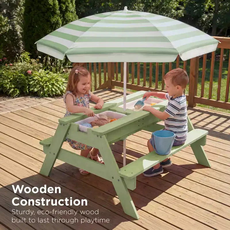 Mesa de picnic 3 en 1 para niños de Best Choice Products, para actividades al aire libre con arena y agua, con sombrilla