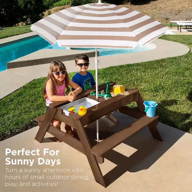 Mesa de picnic 3 en 1 para niños de Best Choice Products, para actividades al aire libre con arena y agua, con sombrilla