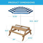 Mesa de picnic 3 en 1 para niños de Best Choice Products, para actividades al aire libre con arena y agua, con sombrilla