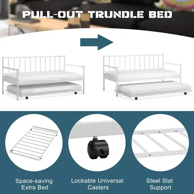 Costway Sofá Cama Nido de Metal Individual con Ruedas Marco Resistente Juego de Sofá Cama
